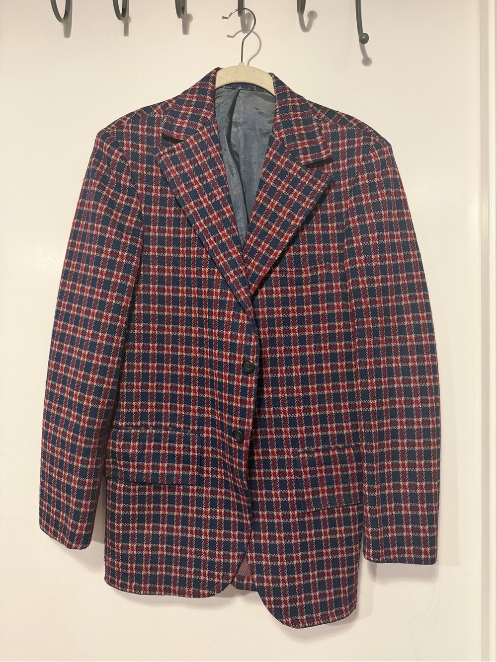 Vintage Plaid Blazer in Navy & Red